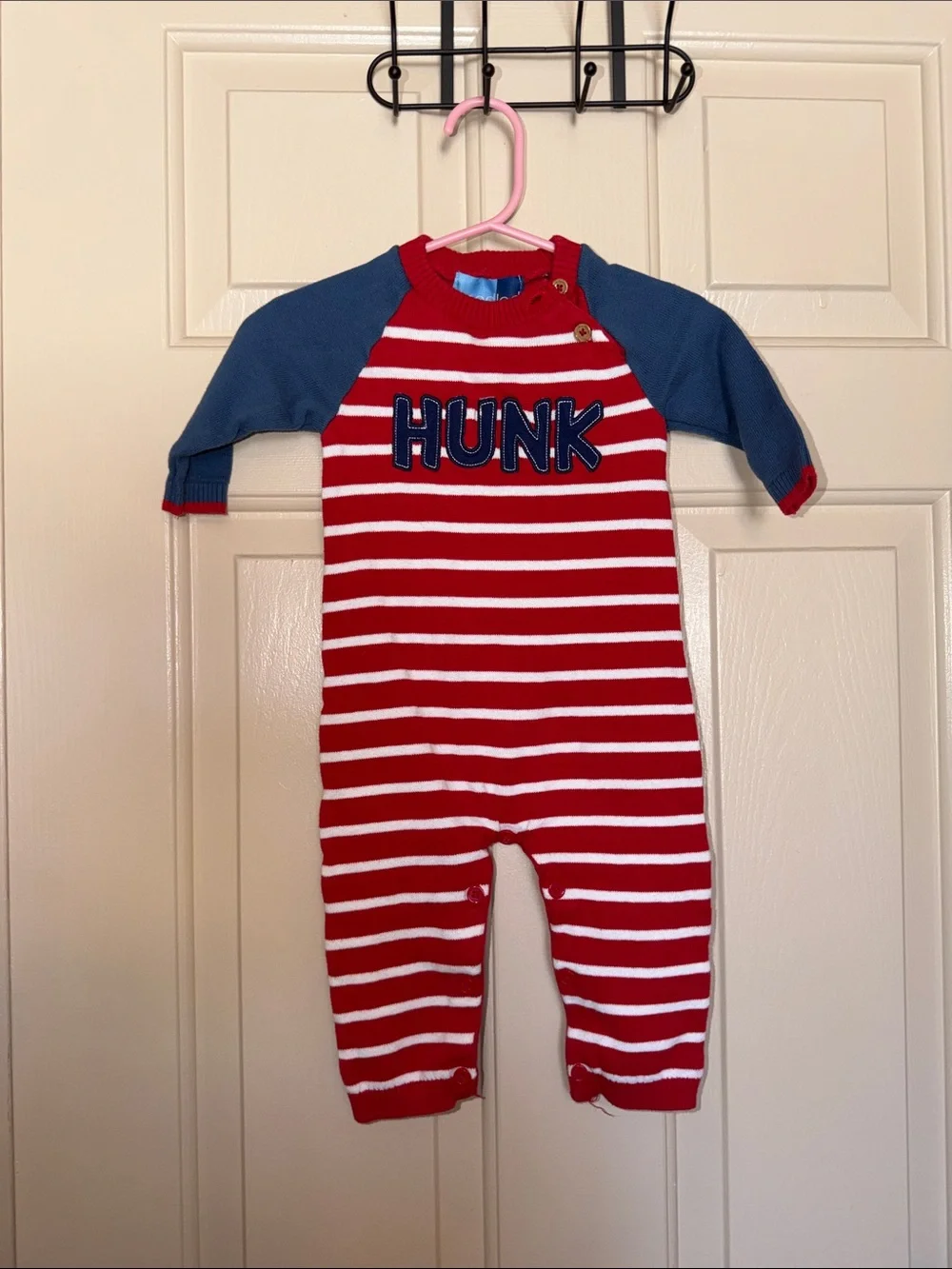 Red & Blue Striped 'HUNK' Kids One-Piece Romper